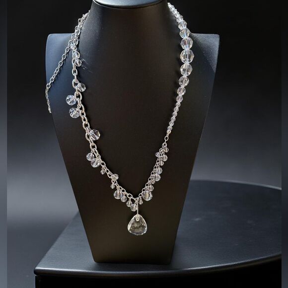 Swarovski Clear Crystal Teardrop Necklace – Rhodium Plated, Swan Logo, Boxed - Picture 4 of 15